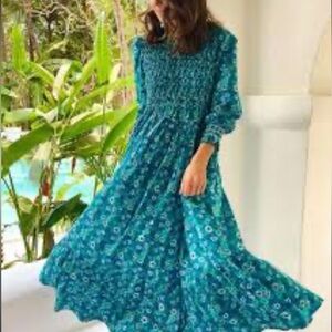 PINK CITY PRINTS ISABEL DRESS Size Small Blue Green Floral